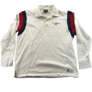 Polo Jeans Company Men's Polo Shirt Large Vintage Yellowing White Retro Color